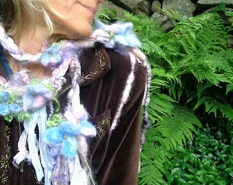 scarf lariat fantasy fiber art yarn braid garland scarf adornment - soft mists fantasy garden