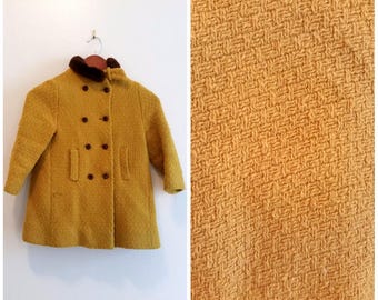 vintage pea coat girls pea coat mustard coat children's winter coat girls 4 vintage wool coat mustard yellow winter coat