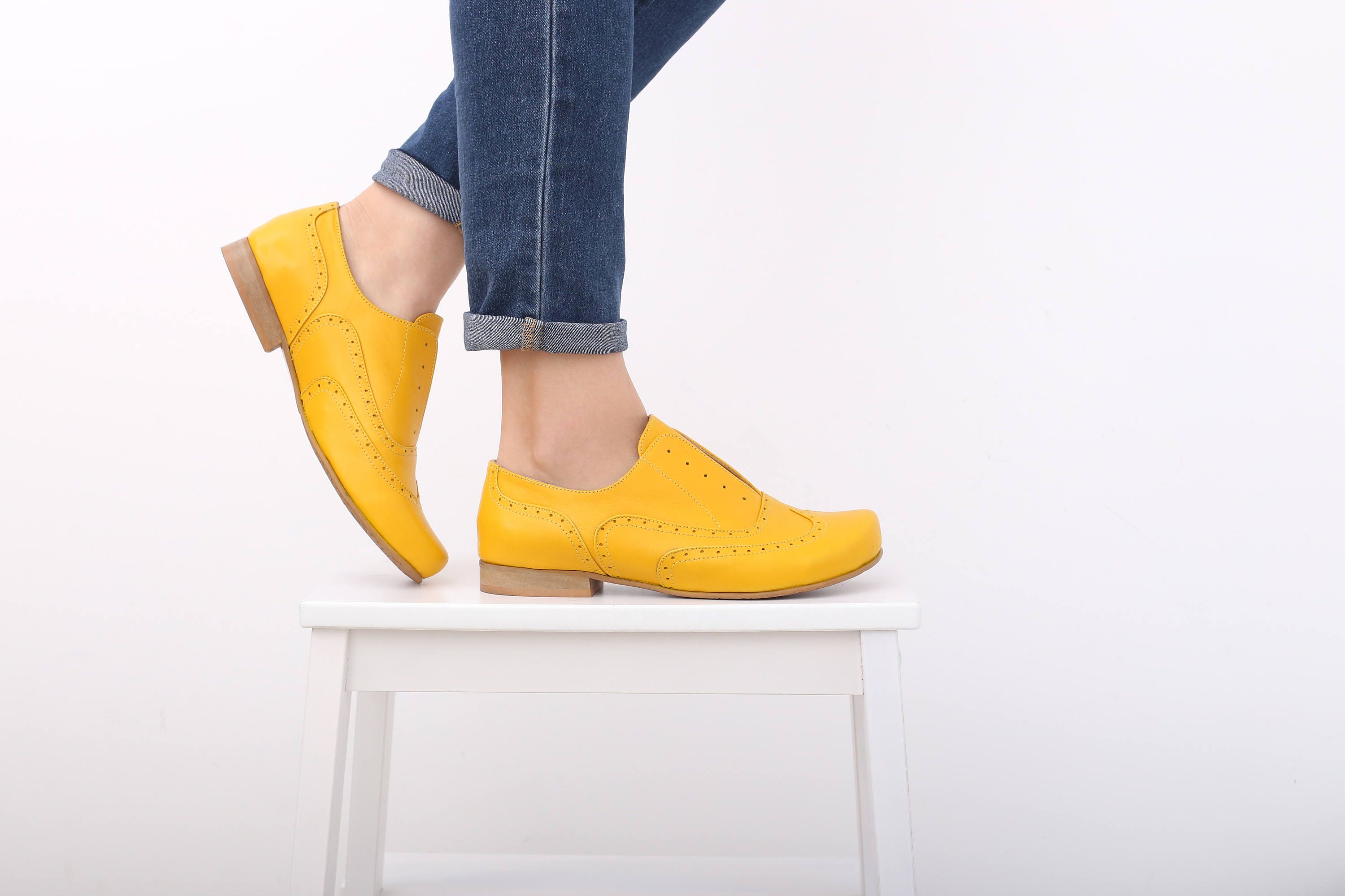 yellow leather booties