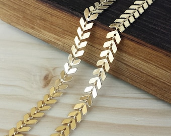6.5mm Chevron Chain - 1 or 3 feet - Soldered Links - Bright Gold finish - Nickel Free