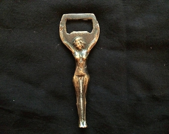 Vintage Solid Brass Bottle Opener, Naked Woman Bottle Opener, Handmade - 1930