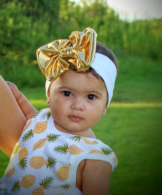 Items similar to Baby girl bow, golden bow headband, newborn bow, baby