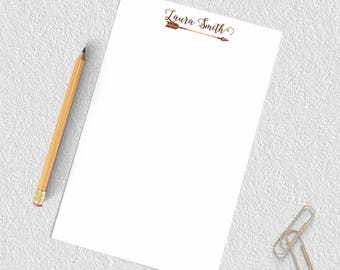 Arrow notepad, boho notepad, personalized notepad with calligraphy, arrow stationery paper, custom notepad, personalized notepad set