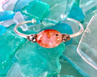Sunstone and Crushed Pyrite Cuff Bracelet