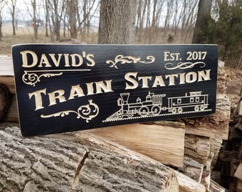 Train Station Sign Personalized Wooden Railroad Memorabilia Locomotive Lionel Train Model Train Steam Engine Train Train Decor Poplar 703