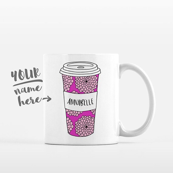 Floral Coffee Mug Flowers Pattern Tumbler Cup Drawing Personalized Mug Custom Coffee Cup Name Mug Personalized Gift for Mom Gift for Women