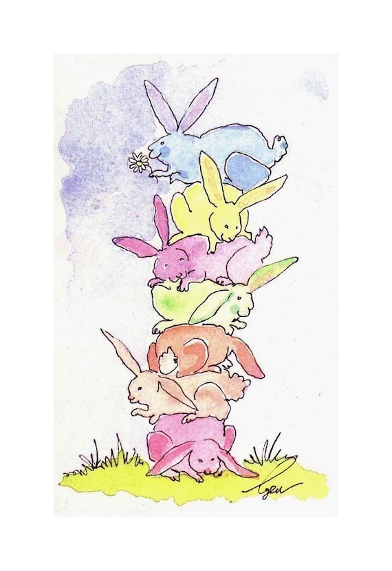Funny Bunny Rabbit Card Easter Greeting Card Rabbit Art