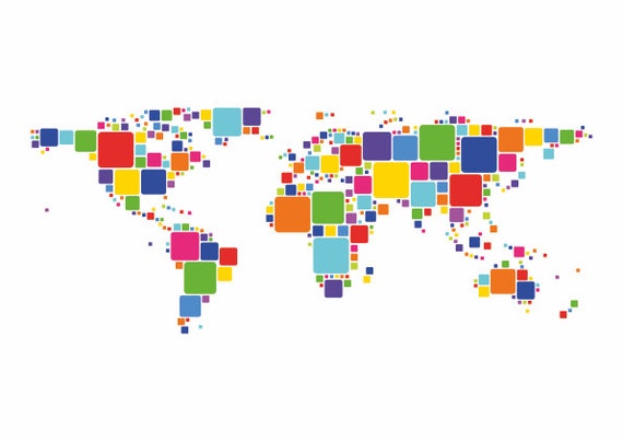 items similar to world map print geometric squares abstract map of