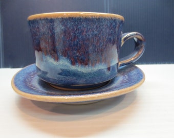 Beautiful Stoneware Blue Crystaline Glaze Cup And Saucer Set