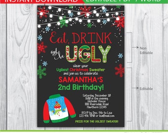 ugly sweater birthday invitation / ugly sweater party invitation / ugly sweater invitation / ugly sweater invite / christmas party invites
