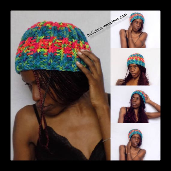 Original unisex Crochet Beanie! RAINBOW! Wool belicious delicious creation one size
