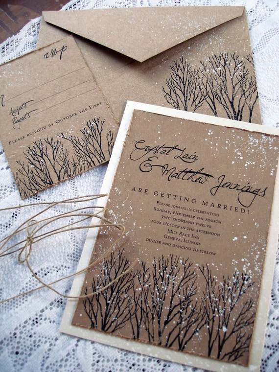 Winter Wedding Invitations Rustic Tree Hand Stamped And Painted Invitation Stationery Sample Winter Wedding Invitations Rustic Tree Hand Stamped And Painted Invitation Stationery Sample