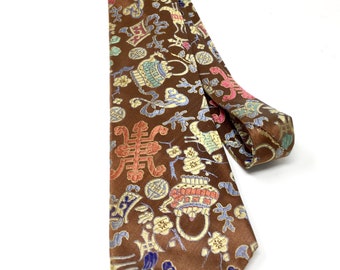 Vintage silk tie neckwear necktie Asian design fabric