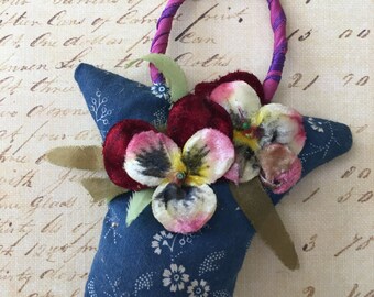 Vintage Pincushion with Velvet Pansies