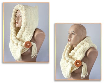 Hooded Scarf, Scarf, Hood, scarf hooded, Chunky scarf, Wool cowl | 502