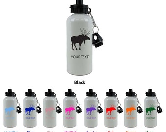 Personalized Custom 20 Oz 600ML Moose White Sport Aluminum Water Bottle with Lid Holiday Gift