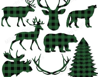 60% OFF SALE Buffalo plaid clipart, lumberjack clipart, vector graphics, animal clipart, digital clip art, commercial use - M446