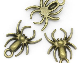 Charm small Spider (x 5) bronze color metal
