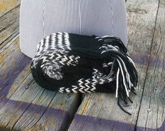 Knitted Black and White Striped Long Scarf Ready to Ship
