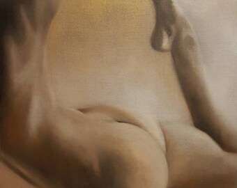 Oil painting on linen, Yogapose, female nude, dancer, inspiration