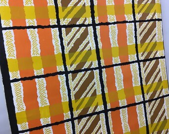Vintage 6yd Roll VTG 1971 Mid Century Mod Contact Paper Drawer Shelf Liner Wall Adhesive Wallpaper Sticky Orange Yellow Brown Black