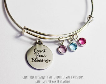 COUNT YOUR BLESSINGS. Personalized Bracelet. Grandma Bracelet. Birthstones. Grandkids Gift. Mother's day Gift. Mother's Gift. Mom. Grandma