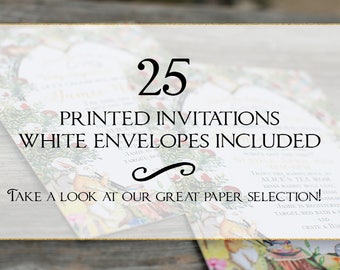Set of 25 printed invitations/cards- White envelopes included