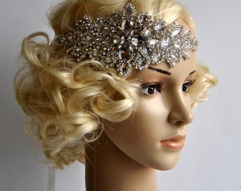 Glamour Rhinestone flapper Gatsby Headband, Wedding Headband, Crystal Headband, Wedding Headpiece, Bridal Headpiece, 1920s Flapper headband