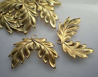 6 large brass double leaf charms