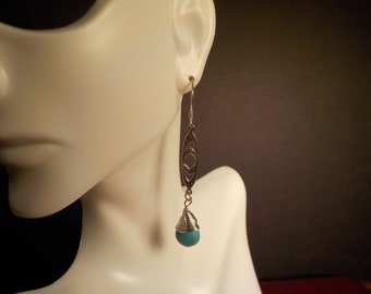 Turquoise Tear Drop Bead Earrings