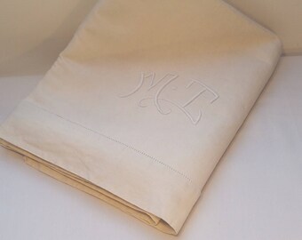 Monogrammed Old Linen Sheet M.T / Hand Embroidery / Vintage