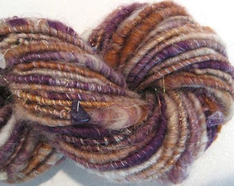 Bulky Handspun yarn Geode 74 yards purple yarn burnt orange beaded yarn corespun yarn knitting supplies crochet supplies Waldorf doll hair