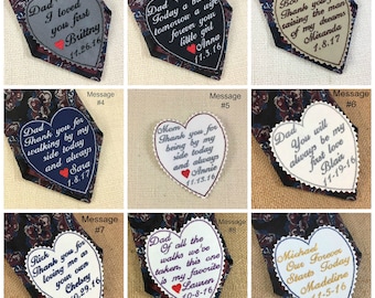 WEDDING TIE PATCH - Choose Message and Patch Color, Valentina Font, Iron-On or Sew-On, Father of Bride, Father of Groom, Tie Patch