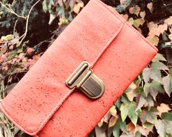 Wallet with mobile phone pocket RFID blocker baked orange rust