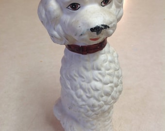 Vintage Wales ceramicwhite poodle dog statue figurine madè in Japan Mudville century 9 1/2" tall, vintage tall Wales Japan poodle figurine