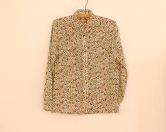 White Floral Print Blouse - 1970s