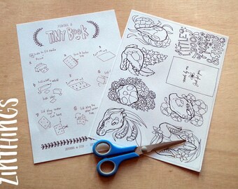 DIY Mini Zine Coloring Book - Flowers and Skulls - Coloring for Adults - Printable