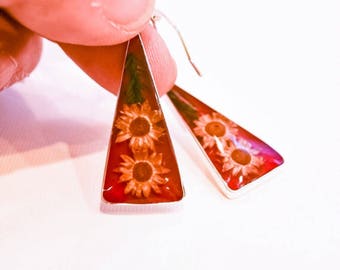 Real Flower Earring Resin Flower Earrings Resin Jewelry Dry Flower Earrings Bridesmaid Earrings Silver Plate Earring Real Flower Jewel