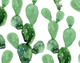 Green Paddle Cactus Fabric - Digitally Printed on 100% Cotton Fabric - quilting cotton, poplin, or organic jersey knit fabric choices