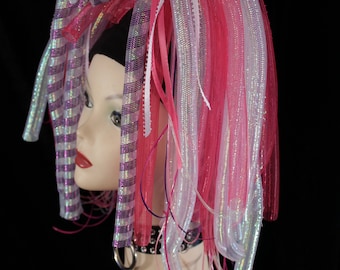 Punky Pink Cyberlox hair falls clubbing rave cyber goth gogo dance club wear edc raver white purple -Ready to Ship- Sisters of the Moon