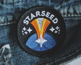 Starseed Patch - New Age Esoteric Fashion - 2" Iron On Embroidered Patch - Cosmic Soul Family Badge - Crystal, Indigo, Rainbow Children