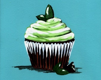 Chocolate Mint Cupcake Painting Print