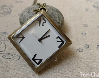 1 PC Antique Bronze Diamond Shape Pocket Watch Pendant 36mm A6195