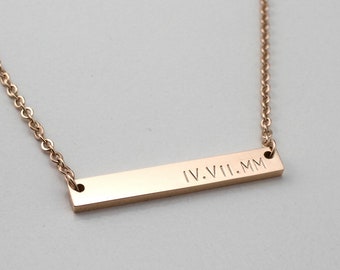 Graduation Gift - Roman numeral Necklace - Personalized Bar Necklace - Custom Date Necklace - Gift For Her - Girlfriend Gift - Rose Gold