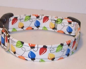 Colorful Christmas Lights Holiday Dog Collar on White Winter