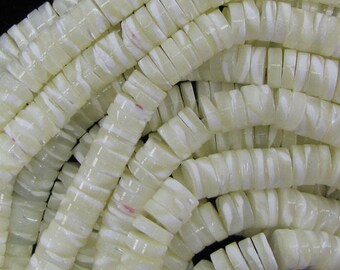 8mm white mother of pearl mop heishi beads 15.5" strand 33589