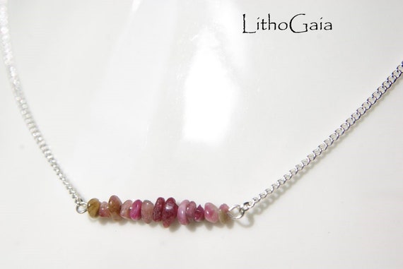 Pink Tourmaline Bar Necklace on 925 Silver Chain, Pink Tourmaline Jewelry, Minimalist, Crystal Necklaces, Anti-Stress, Heart Chakra