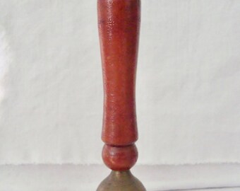Vintage Etched Brass Bell With Wood Handle - School Bell, Dinner Bell, Desk Bell