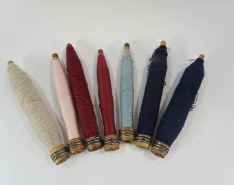 Vintage Wooden Spools, Antique Sewing, Textile Mill Quills, Bobbins, Rustic Country Decor, Machine Spools, 7 Wood Bobbins, Free Ship