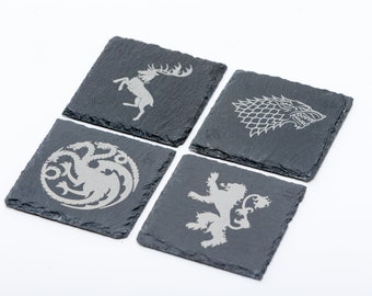 Game of Thrones Welsh Slate Drinks Coasters Stark, Lannister, Baratheon and Targaryen set of 4